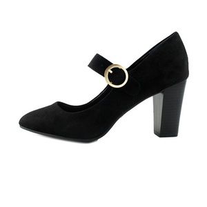 Suede Closed Toe Ankle Strap Mary Jane Pumps